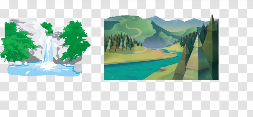 Graphic Design Illustration - Silhouette - The Ancient Ink Green Mountains And Rivers Transparent PNG