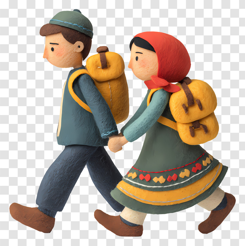 Refugee Awareness - Clay Figures Walking With Backpacks Transparent PNG
