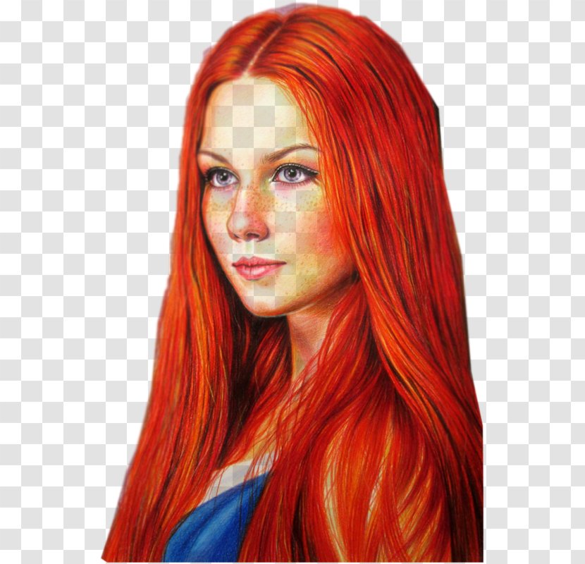 Red Hair Colored Pencil Drawing Transparent PNG