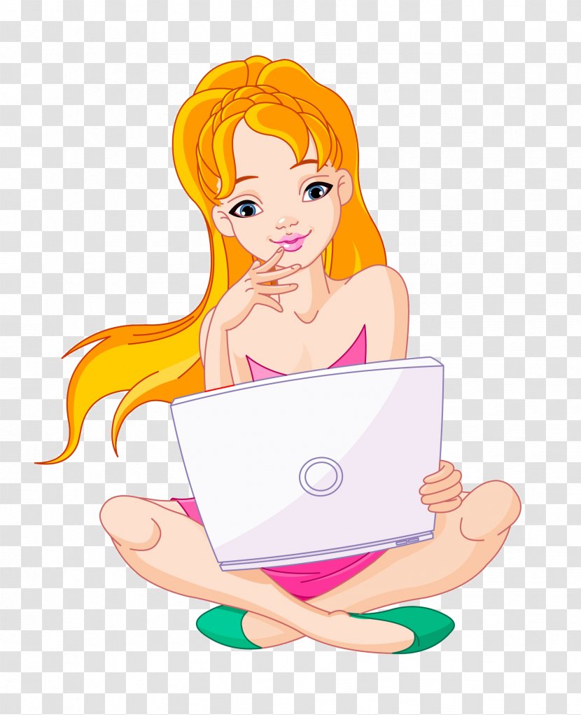 Laptop Cartoon Clip Art - Heart - Beauty Playing Computer Image Transparent PNG