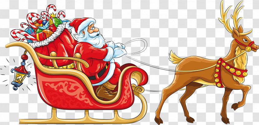 Rudolph Santa Claus Reindeer Sled Clip Art - Mammal Transparent PNG