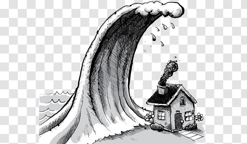 Tsunami Cartoon Wave Illustration - Hand Painted Illustrations Of Flood And Transparent PNG