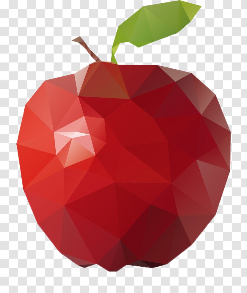 Low Poly Polygon - Apple - Fresh And Romantic Aesthetic Creative Fashion Fruit Leaf Diamond Crystal Cut Transparent PNG