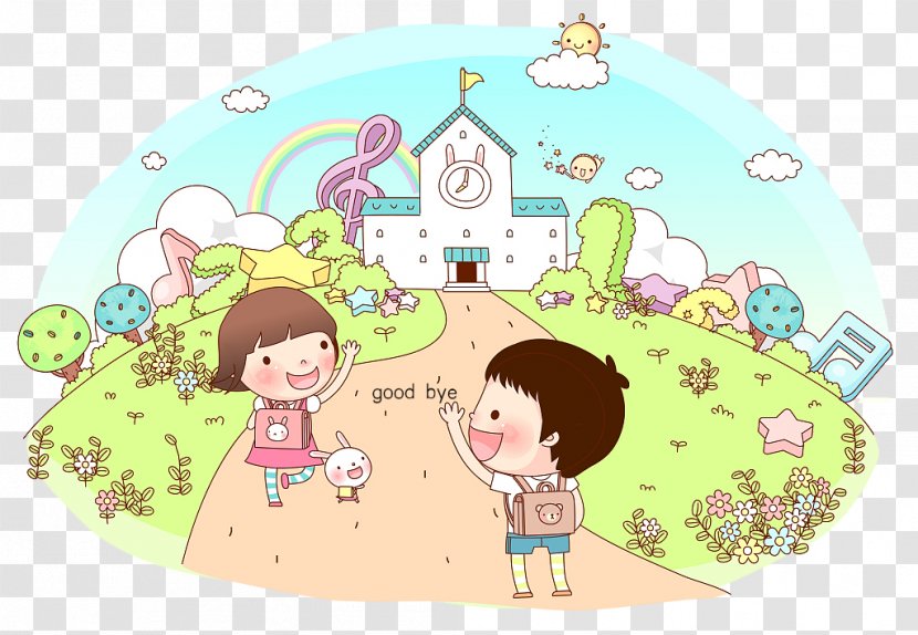 Cartoon Child Illustration - Product - From School Goodbye Transparent PNG