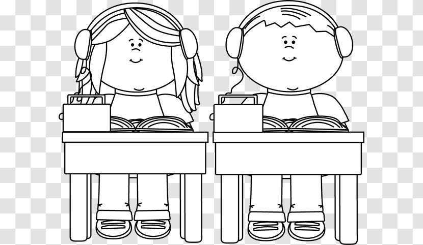 Student School Black And White Child Clip Art - Tree - Book Listening Cliparts Transparent PNG