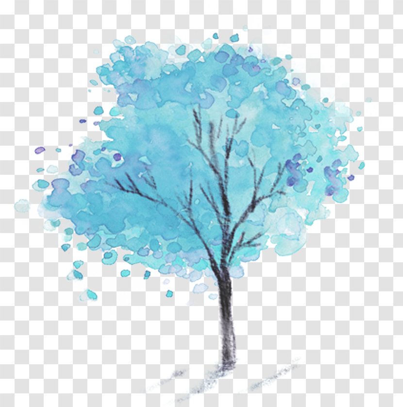 Dongzhi Snowman Watercolor Painting Illustration - Winter - Blue Tree Transparent PNG