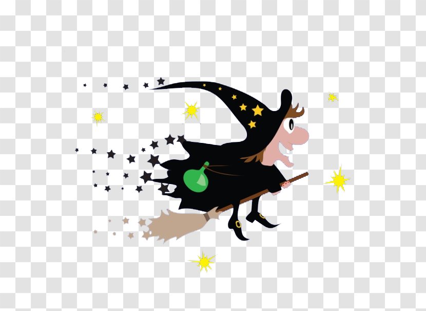 Magic Boszorkxe1ny Illustration - Pollinator - A Cartoon Witch Riding Broom Transparent PNG