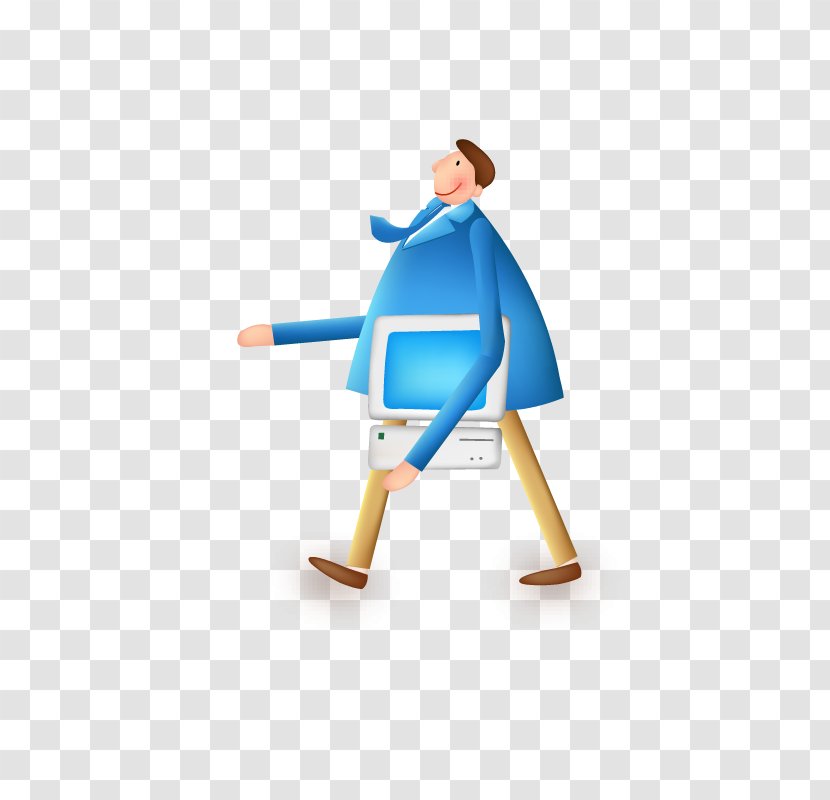 Download Cartoon - Joint - Holding The Computer Male Blue Collar Transparent PNG