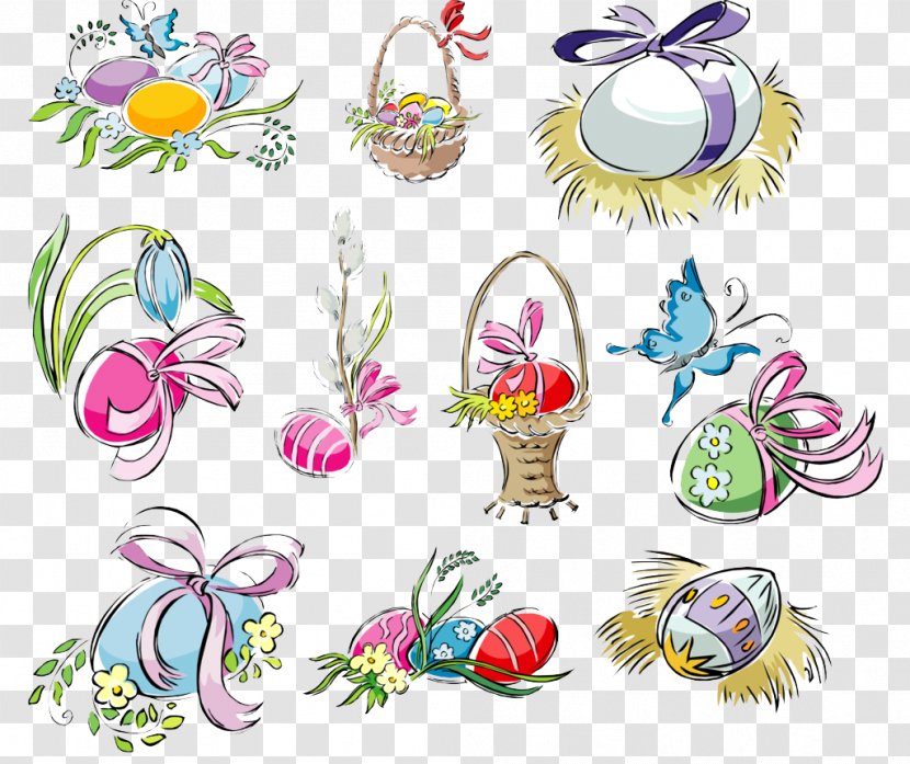 Easter Egg Drawing Holiday Pencil - Flower Baskets And Eggs Transparent PNG