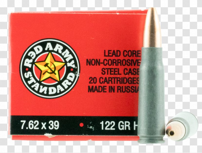 7.62×39mm Full Metal Jacket Bullet Red Army Standard Ammunition Cartridge - Tree Transparent PNG