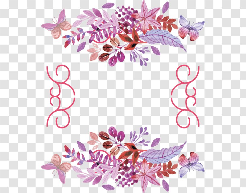 Wedding Invitation Flower Vintage Clothing - Violet - Vector Hand-painted Flowers Border Transparent PNG