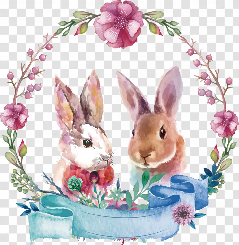 Watercolor Painting Oil Paint - Vector Hand-painted Little Rabbit Posters Transparent PNG
