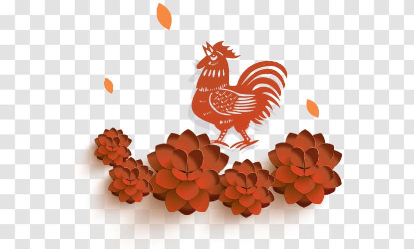 China Paper Chinese New Year Rooster Zodiac - Red Wind Cock Flower Decoration Pattern Transparent PNG