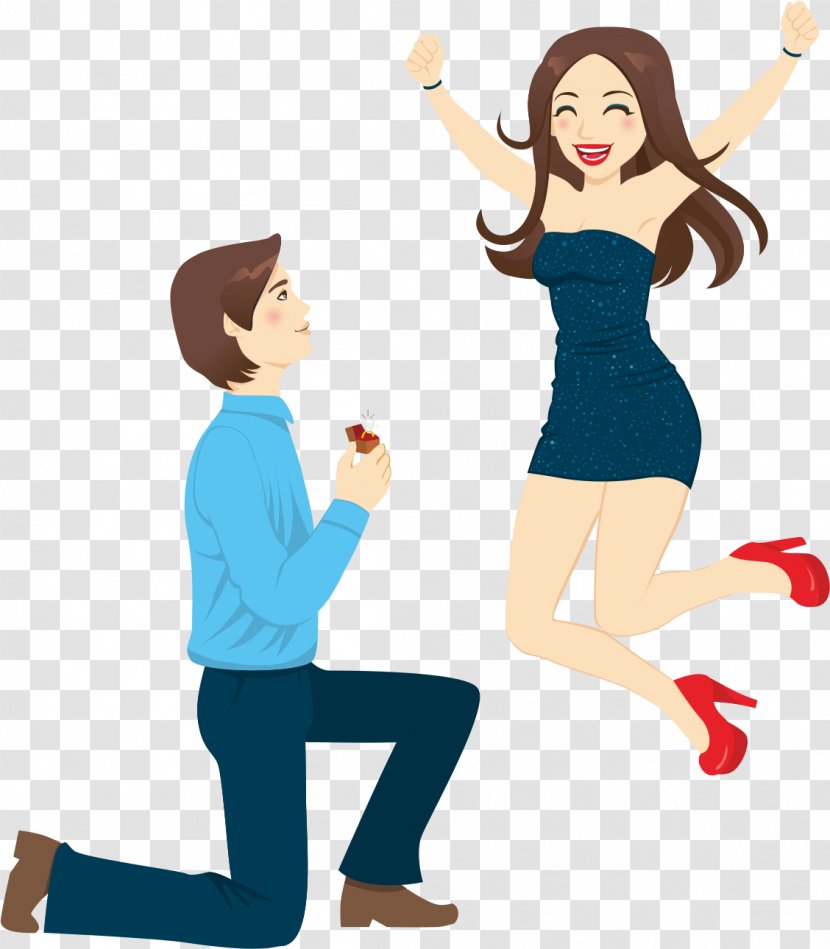 Marriage Proposal Cartoon Clip Art - Flower - Happy Couple Transparent PNG