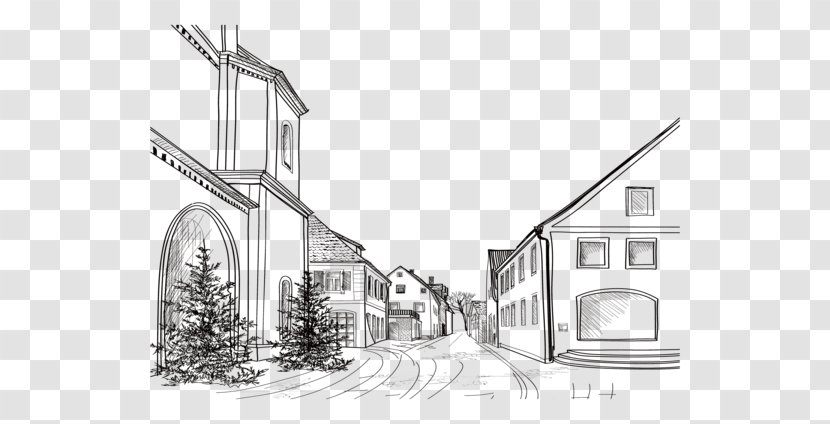 Drawing Sketch - Residential Area - Hand-painted Houses Transparent PNG