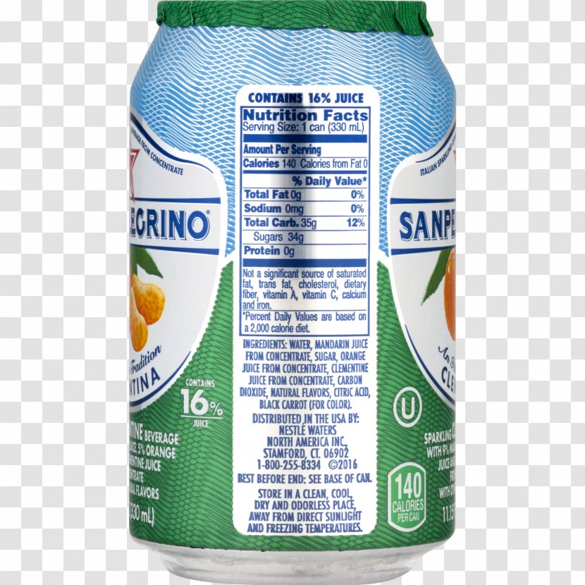 Orange Juice Carbonated Water S.Pellegrino Clementine - Nutrition Facts Label Transparent PNG
