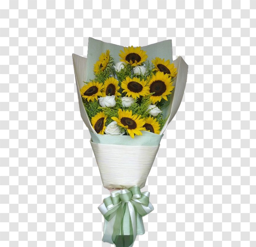 Common Sunflower Flower Bouquet White - Floristry - Of Roses Transparent PNG