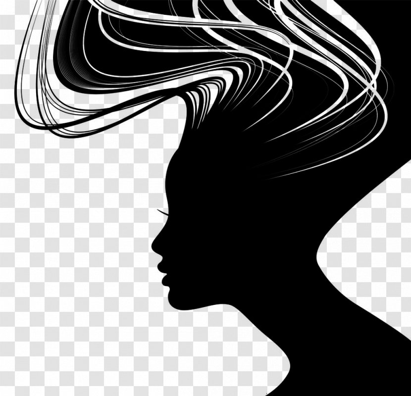 Woman Silhouette Face Illustration - Black Long Hair Beauty Shadow Transparent PNG
