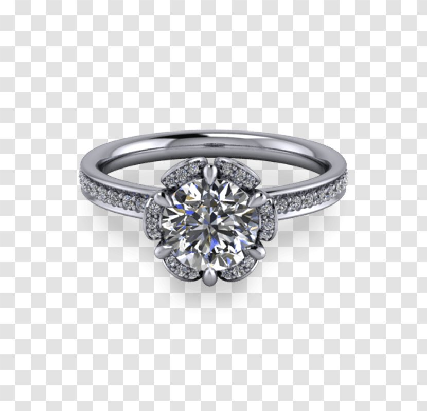Engagement Ring Jewellery Gemstone Diamond - Silver - Flower Transparent PNG