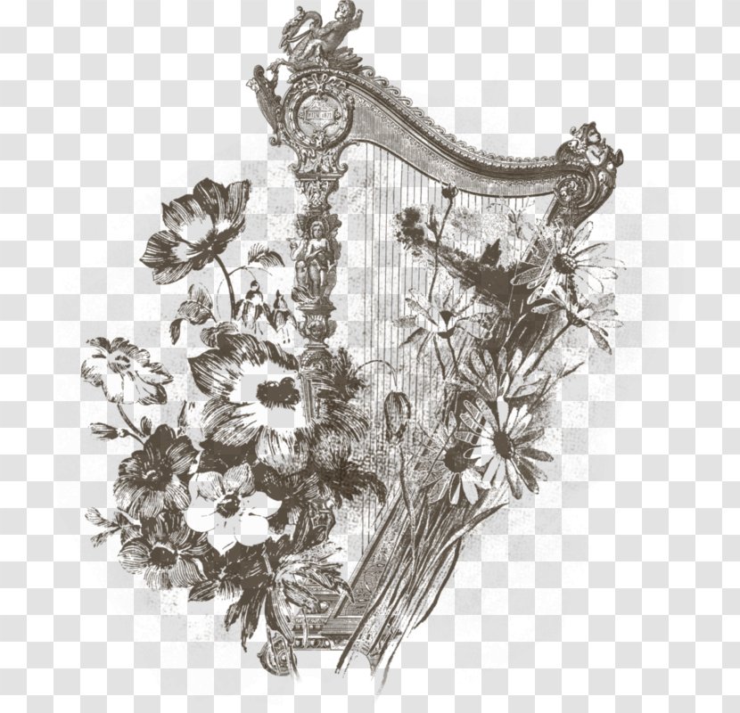 Harp Musical Instrument - Flower - Hand-painted Transparent PNG