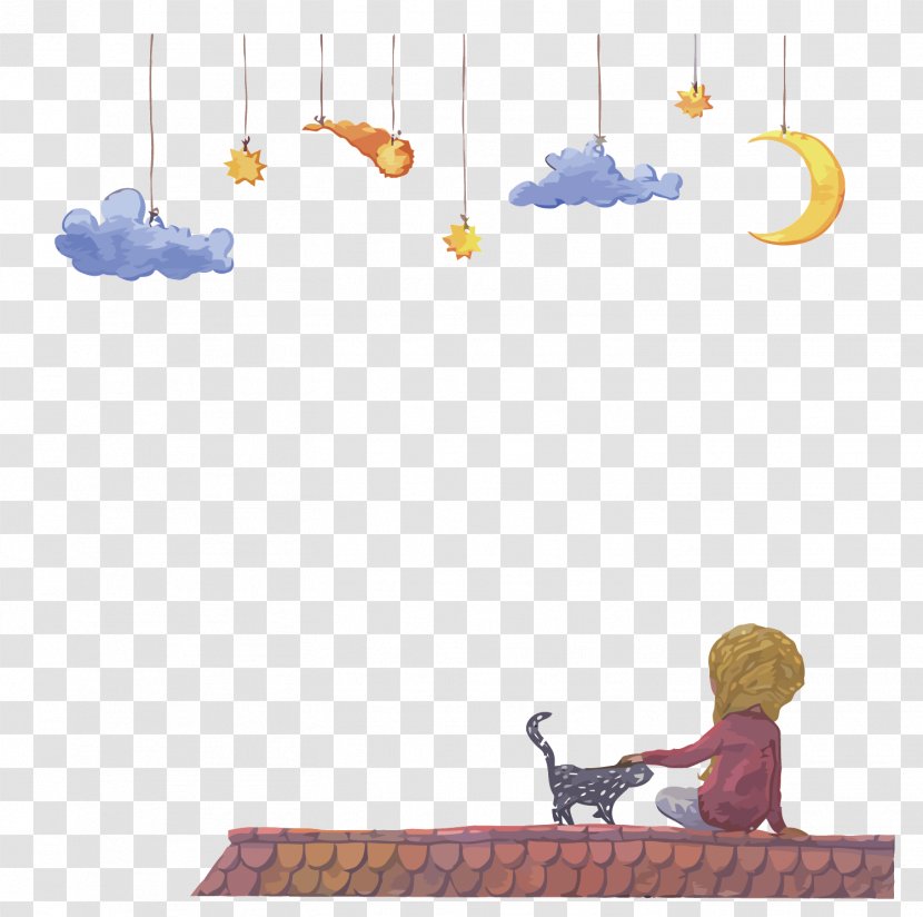 Cartoon Cloud - Amar - Vector The Roof Of Night Watching Child Transparent PNG