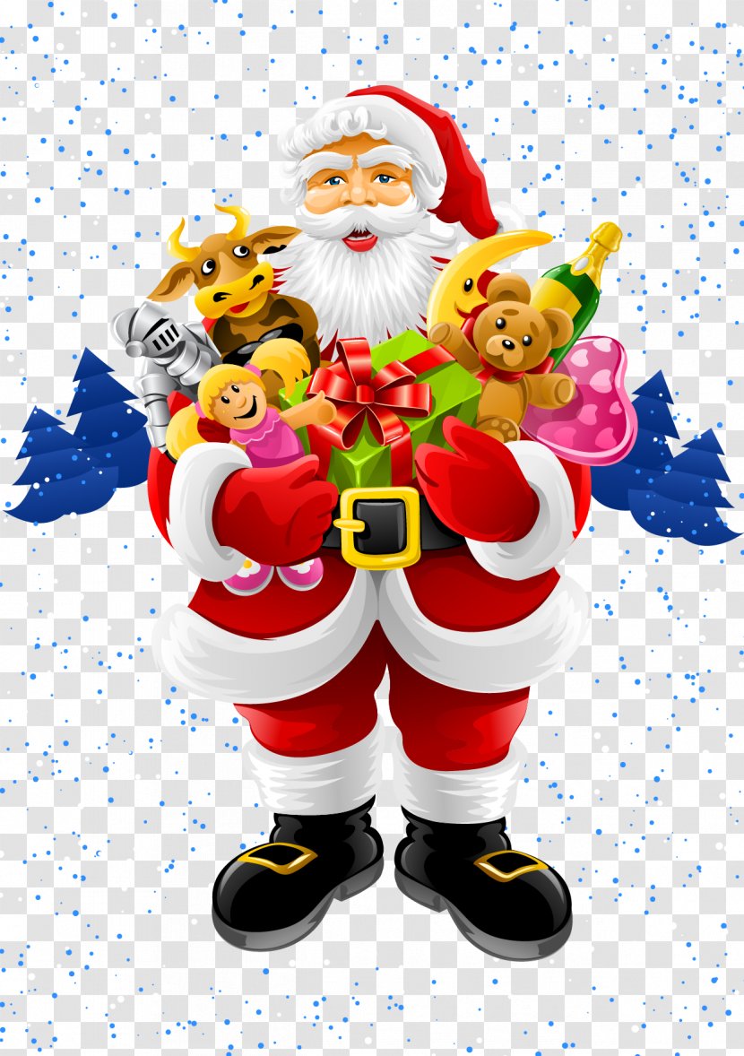 Santa Claus Christmas Greeting & Note Cards Clip Art - Ornament - Vector Holding A Gift Transparent PNG