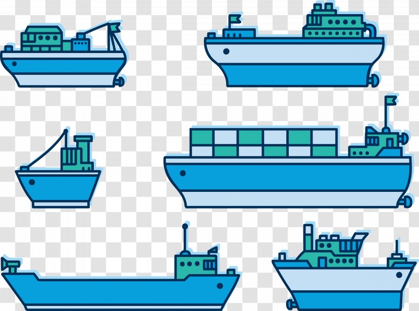 Boat Container Ship Transport - Cargo - Blue Vector Transparent PNG