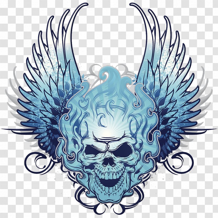 Skull Wing Flame - Turquoise - Flying Skulls Transparent PNG