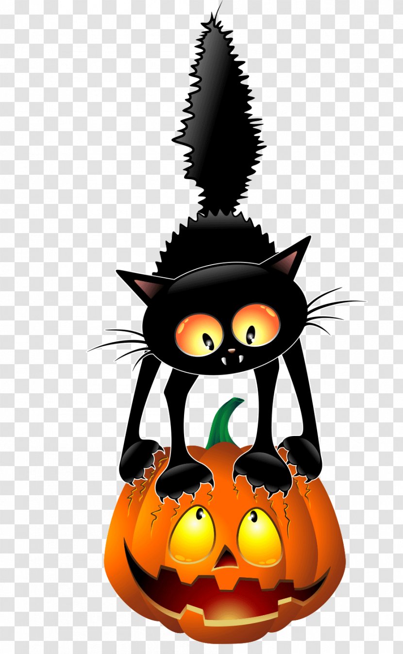 Black Cat Halloween Cartoon Clip Art - Pumpkin Transparent PNG