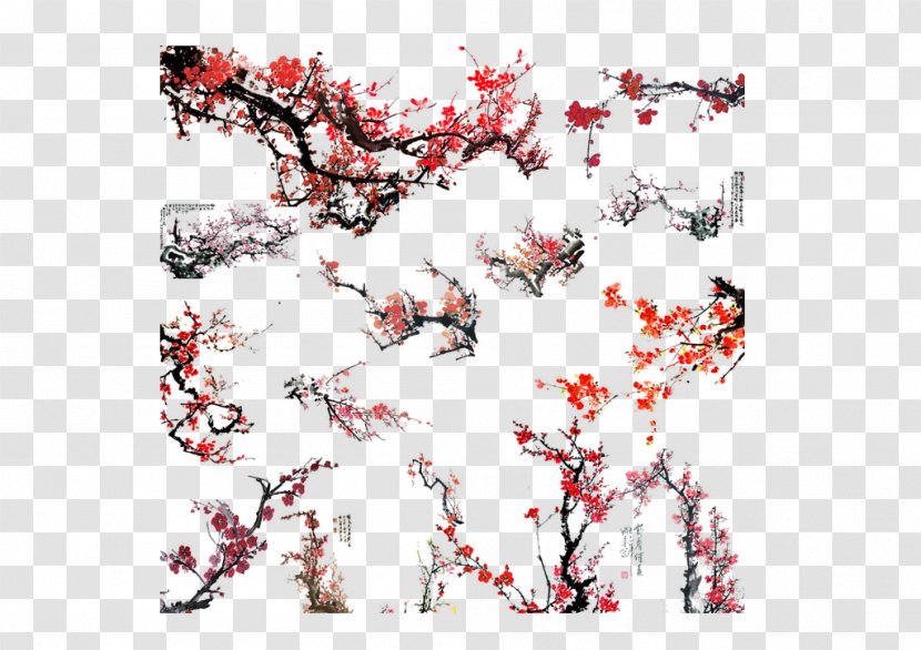 Ink Wash Painting Chinoiserie - Pixel - Plum Decoration Transparent PNG