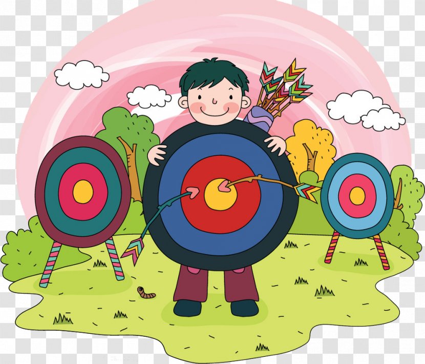 Cartoon Child Archery Illustration - Color Arrow Target Transparent PNG