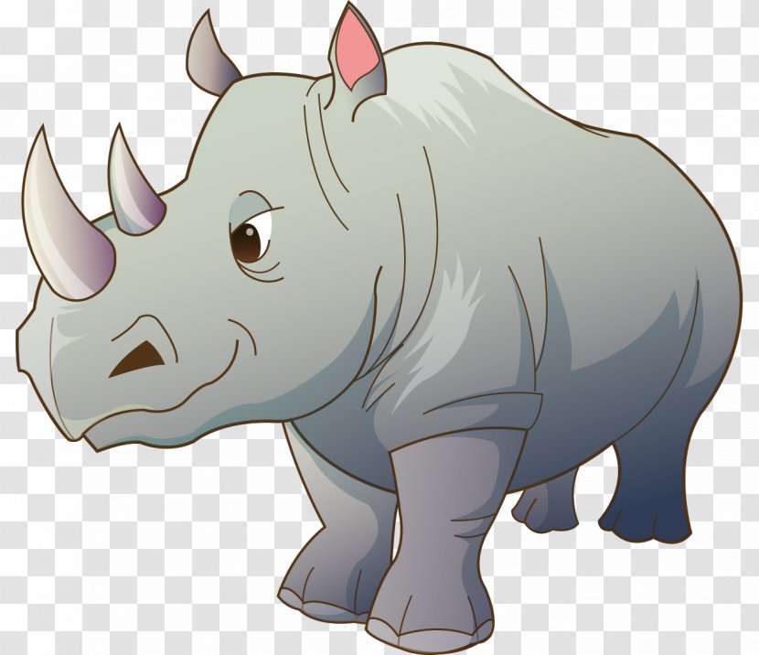 Rhinoceros Cartoon Clip Art - Fauna - Bulky Hand-painted Rhino Transparent PNG