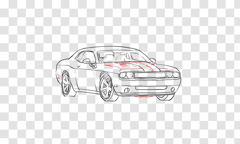 Compact Car Dodge Challenger Sketch - Black And White Transparent PNG