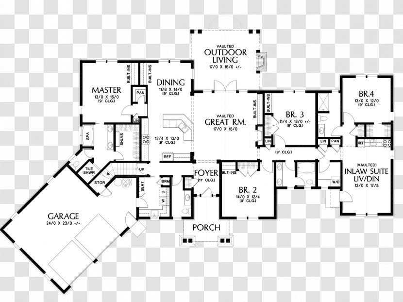 House Plan Architecture Floor - Diagram - Ranch Transparent PNG