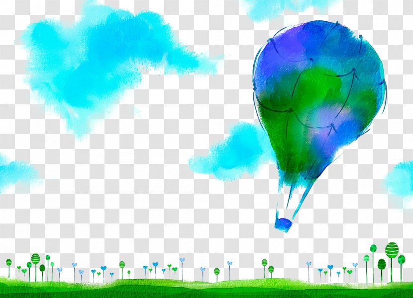 Balloon Watercolor Painting Clip Art - Sky - Hand Painted Green Hot Air Transparent PNG