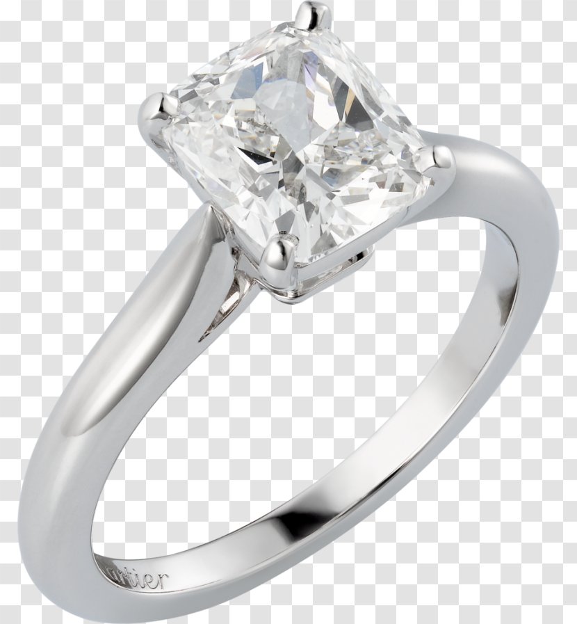 Solitaire Diamond Engagement Ring Cartier - Silver Transparent PNG