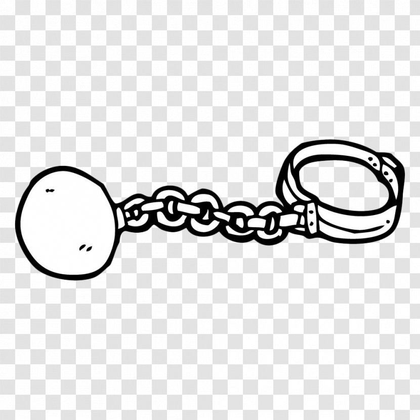 Ball And Chain Cartoon Clip Art - Monochrome - Hand Drawn Handcuffs Shackles Transparent PNG