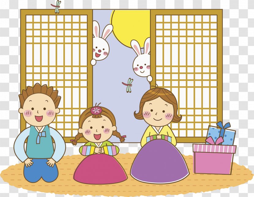 South Korea Chuseok Cartoon Clip Art - Area - Happy Family Transparent PNG