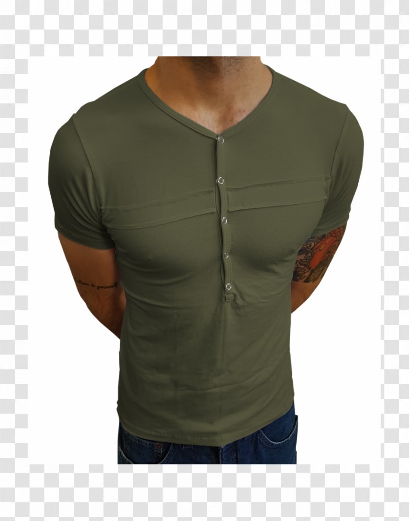 Sleeve Shoulder Khaki - Long Sleeved T Shirt - Musgo Transparent PNG