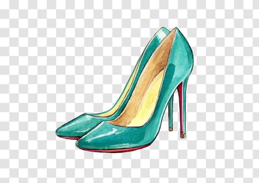 Shoe Fashion Illustration High-heeled Footwear Drawing - Painting - Blue High Heels Transparent PNG