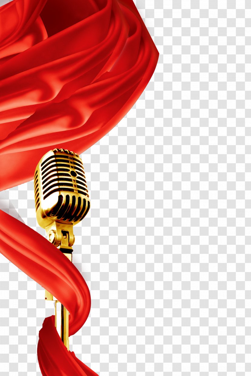 Microphone Download Poster - Information - Flying Red Silk And Gold Transparent PNG