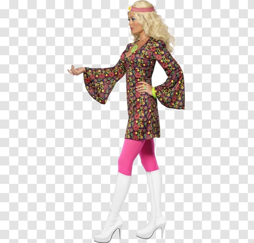 1960S Cnd Costume Multi-Coloured Dress With Bell Sleeves L Smiffys Clothing - Hippie Outfits Transparent PNG
