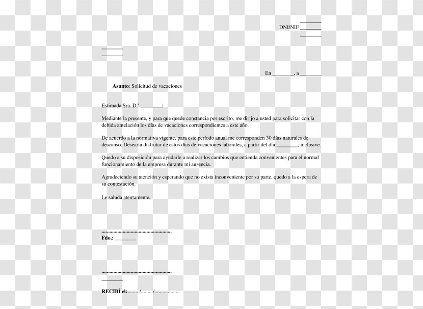 Carta Comercial Information Letter Microsoft Word - Vacation - Holiday Transparent PNG