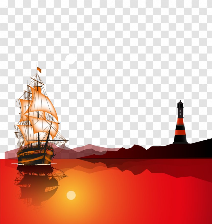 Sunrise Euclidean Vector Illustration - Orange - Material At Sea Transparent PNG