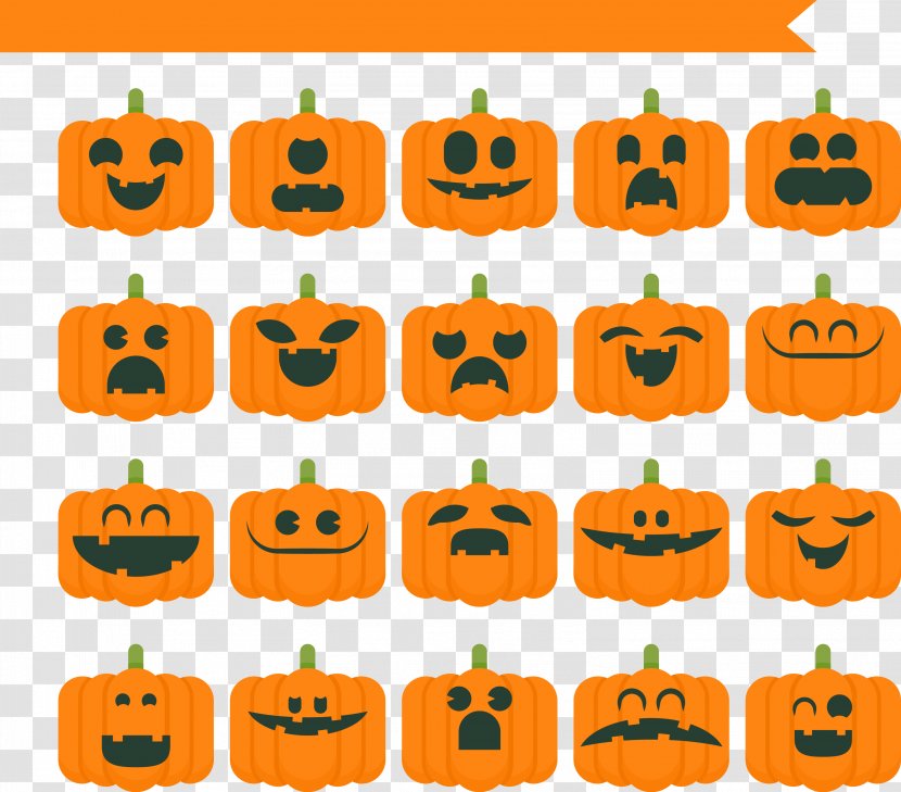 Calabaza Pumpkin Jack-o'-lantern Flat Design Halloween - Winter Squash - Horror Face Pack Transparent PNG