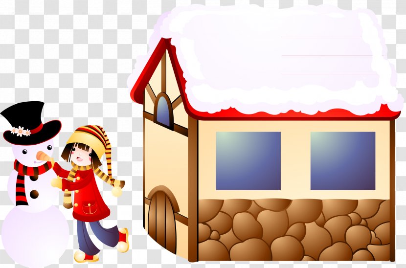 Cartoon Painting Illustration - House - Snowman And Little Transparent PNG