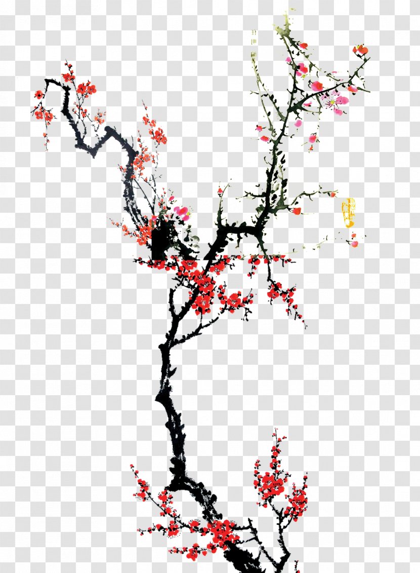 Plum Blossom Ink Wash Painting Chinese - Branch - Tree Transparent PNG