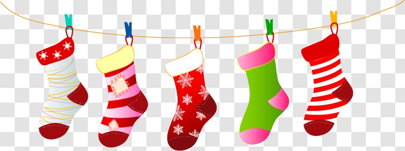 Santa Claus Christmas Stocking Sock Decoration - Vector Colored Socks Drying Transparent PNG