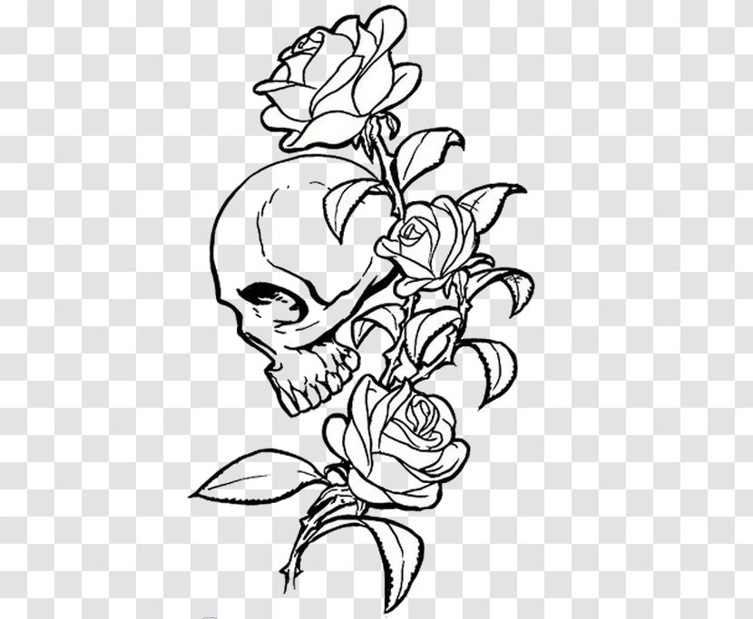 Human Skull Symbolism Rose Calavera Drawing - Floral Design Transparent PNG