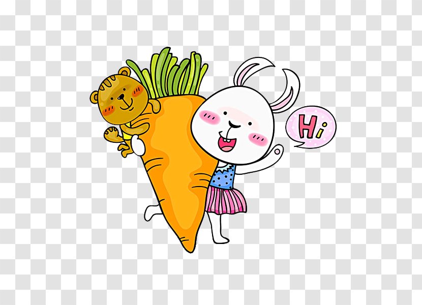 Cartoon Illustration - A Rabbit With Carrots Transparent PNG